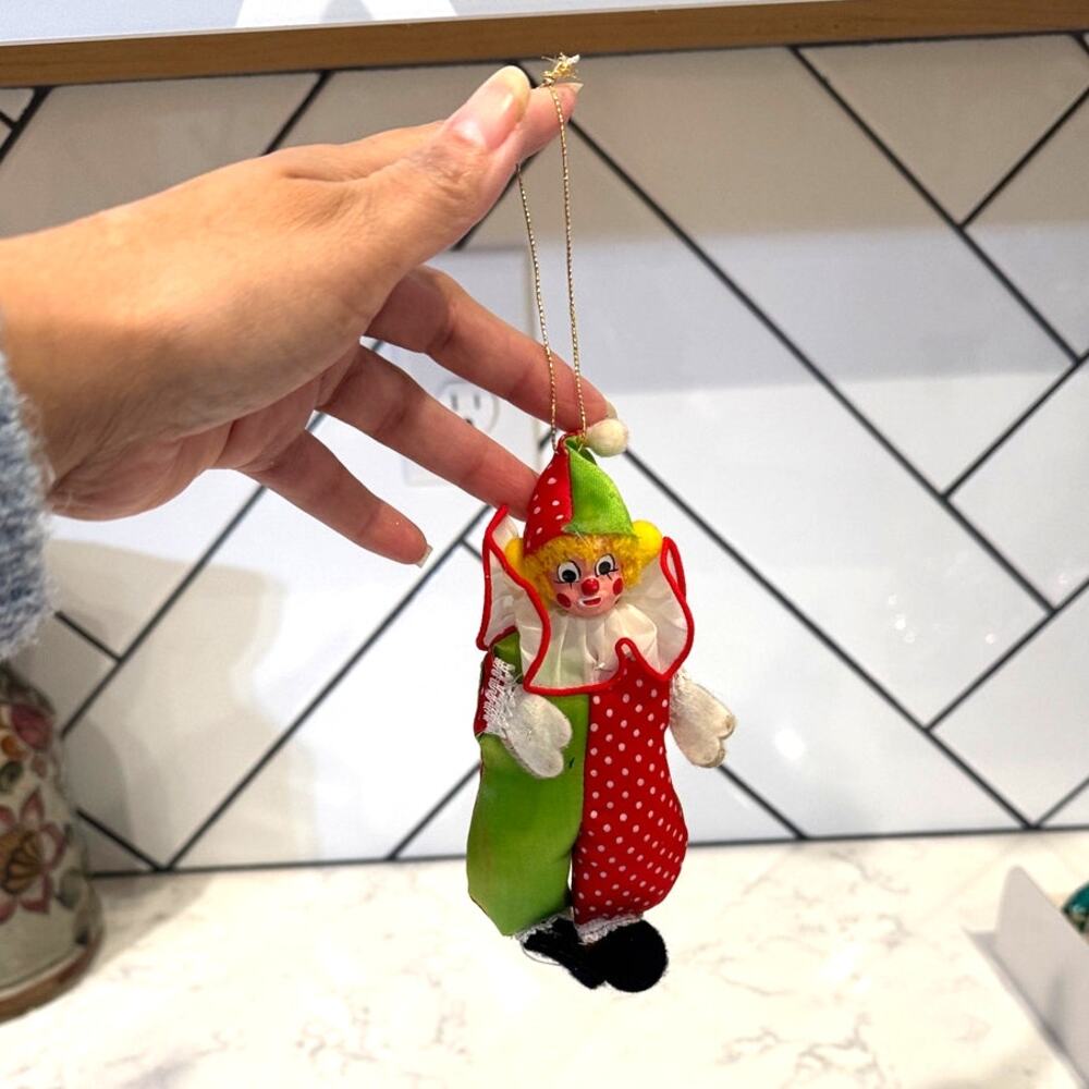 Vintage Christmas green red clown ornament for Christmas tree